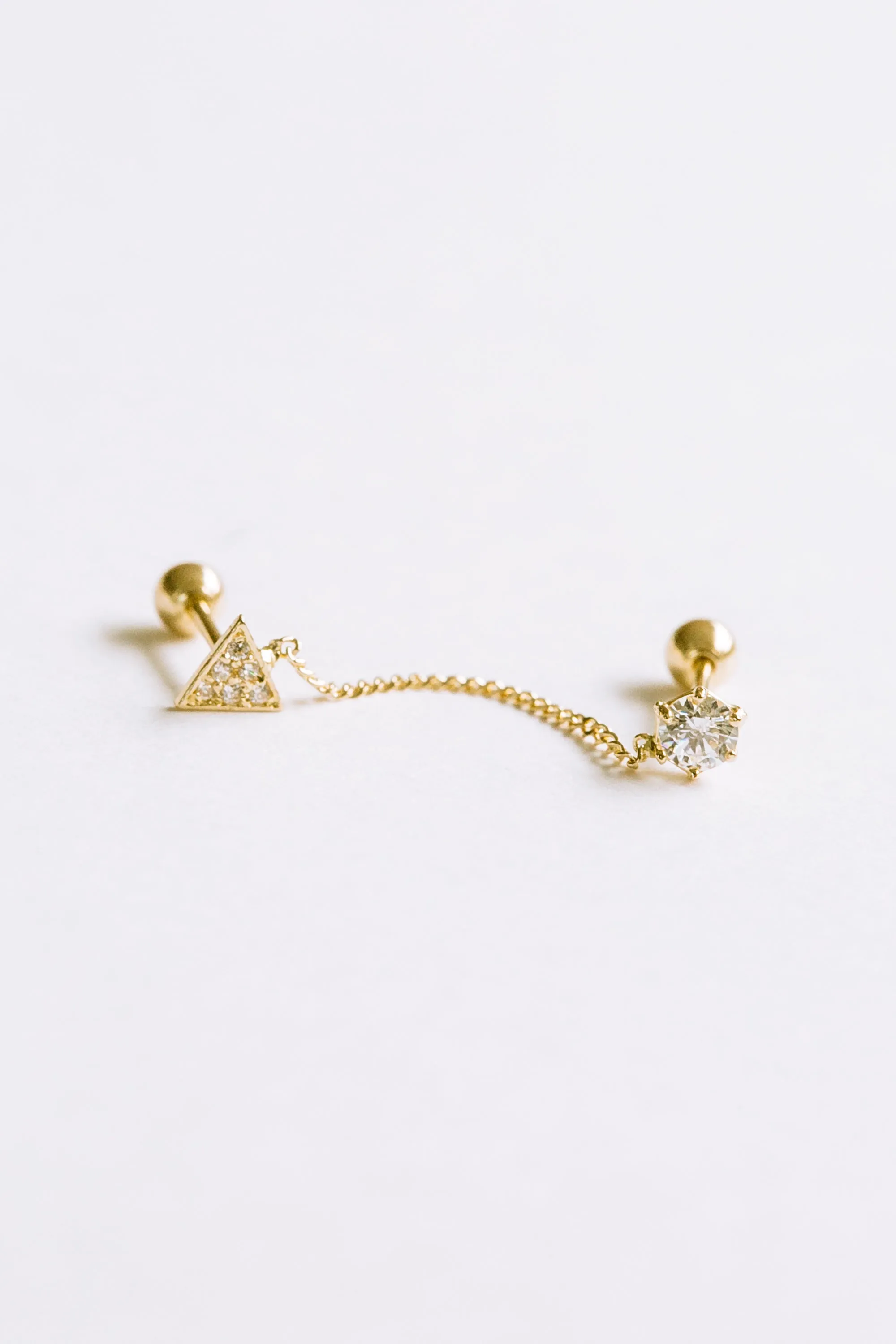 14k Gold Jewelry Cz Triangle Double Barbells Ears Stud Piercing