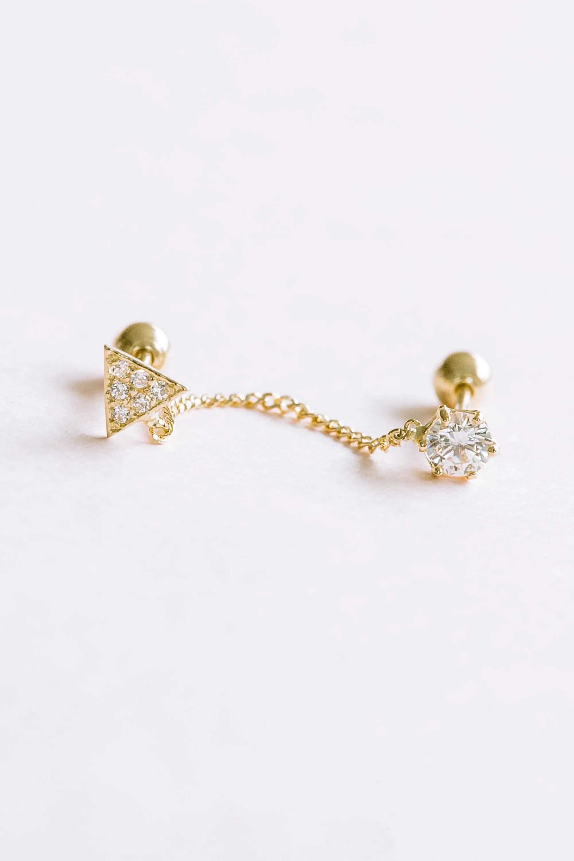 14k Gold Jewelry Cz Triangle Double Barbells Ears Stud Piercing