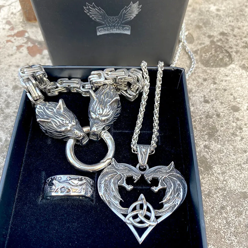 3 Pcs Loyal Wolf Stainless Steel Jewelry Set