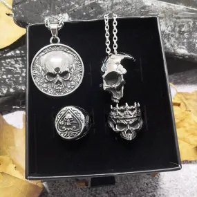 4 Pcs Stainless Steel Skull Jewelry Set