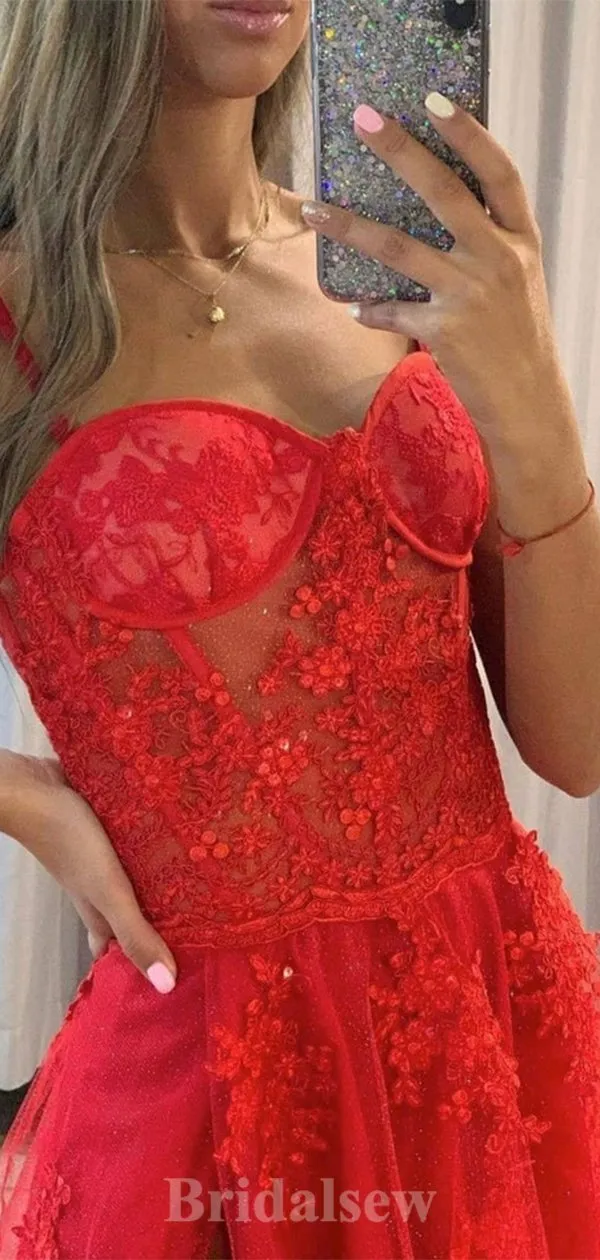 A-line Charming Spaghetti Straps Red Glitter Modest Elegant Long Party Evening Prom Dresses PD1327