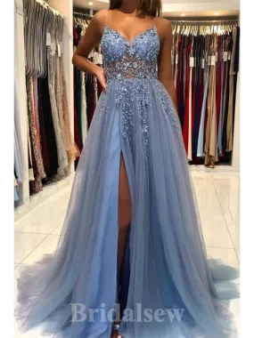 A-line Elegant Spaghetti Straps Popular Fashion Best Long Party Evening Prom Dresses PD1272