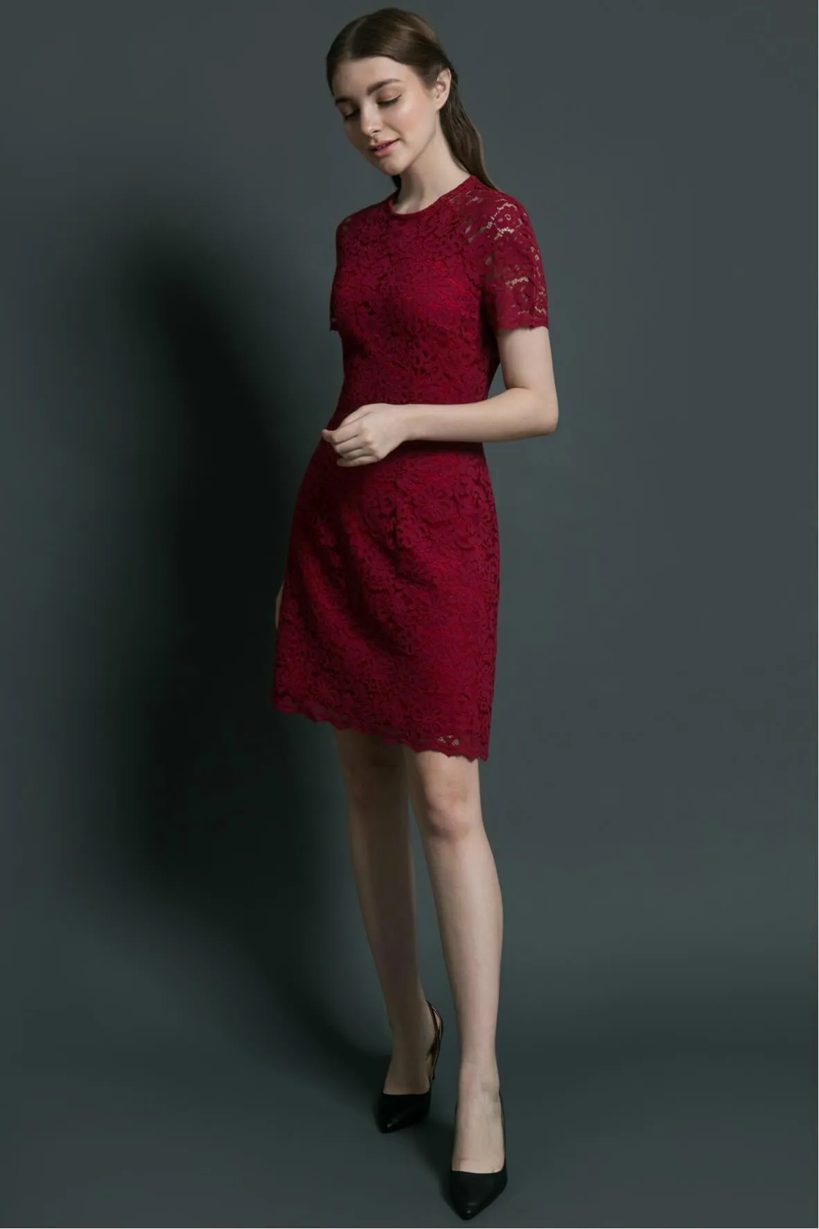 A-Line Lace Red Dress