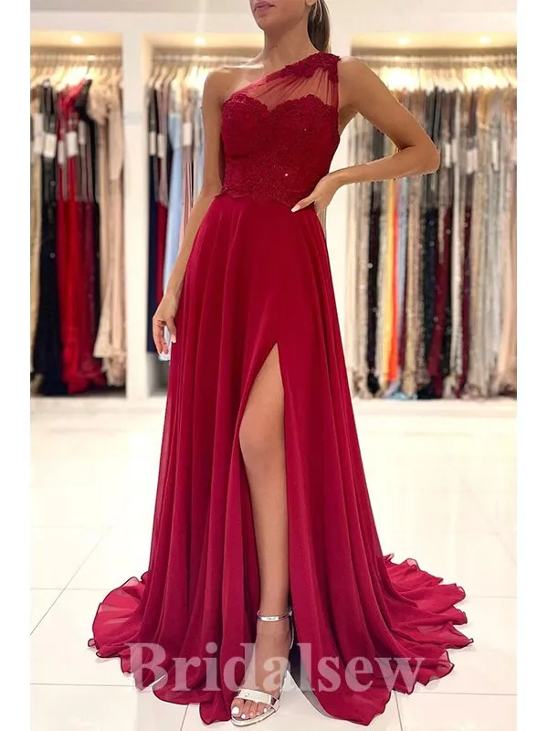 A-line Red One Shoulder Floor-Length Fashion Elegant Stylish Evening Long Prom Dresses PD1119