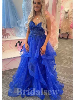 A-line Royal Blue Unique Floor-Length Gorgeous Elegant Party Long Women Evening Prom Dresses PD880