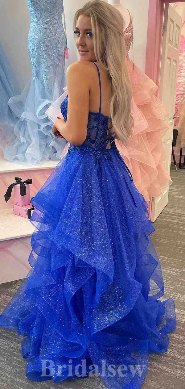 A-line Royal Blue Unique Floor-Length Gorgeous Elegant Party Long Women Evening Prom Dresses PD880