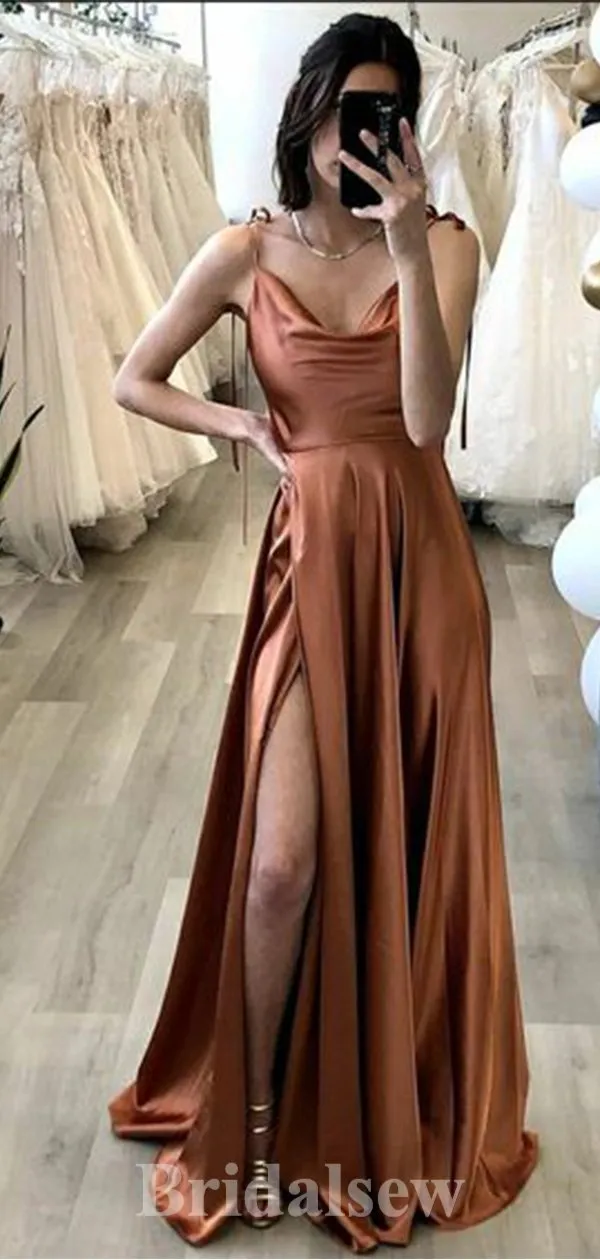 A-line Spaghetti Straps Simple Modest Elegant Long Evening Prom Dresses PD1206