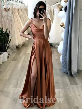 A-line Spaghetti Straps Simple Modest Elegant Long Evening Prom Dresses PD1206