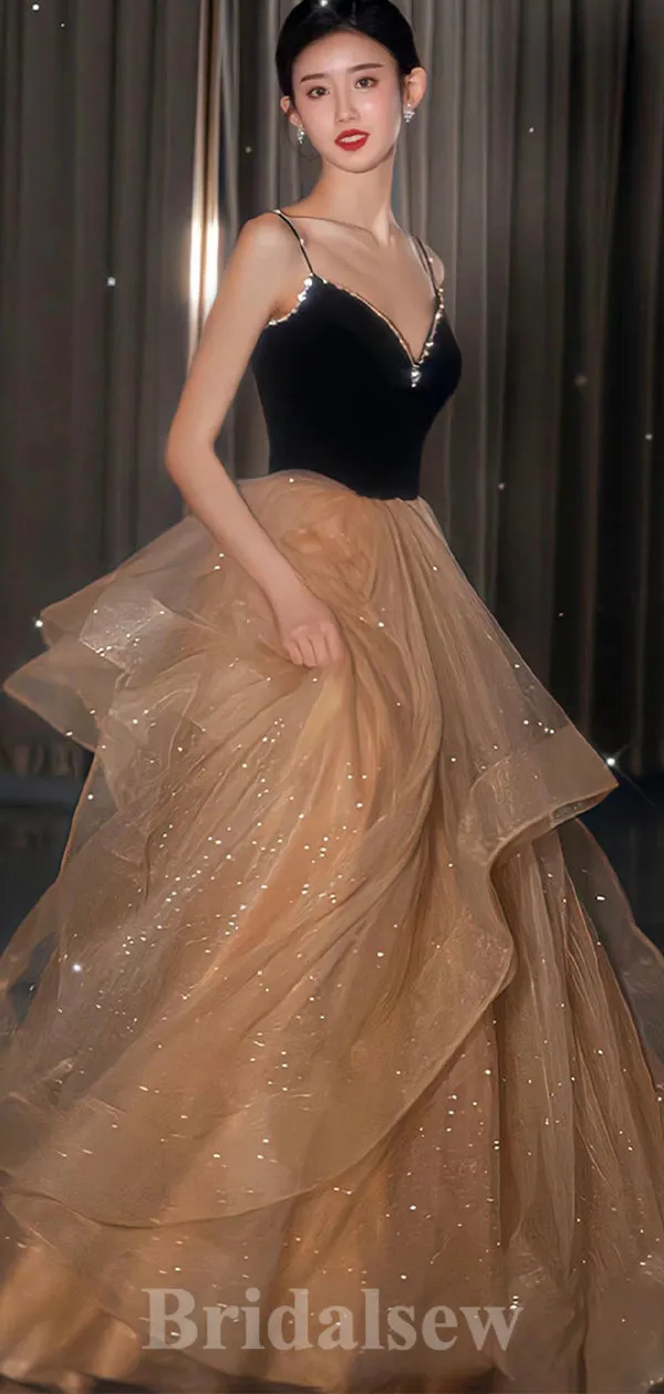 A-line Sparkly Gorgeous Glitter Elegant Modest Princess Long Women Evening Prom Dresses PD739