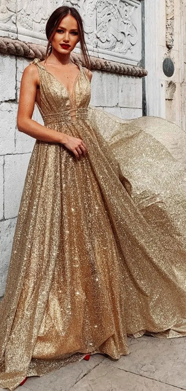 A-line Sparkly Sequin Shiny Long Gorgeous Glitter Modest Party Women Evening Prom Dresses PD670