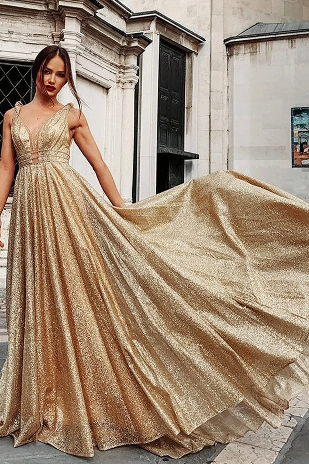 A-line Sparkly Sequin Shiny Long Gorgeous Glitter Modest Party Women Evening Prom Dresses PD670