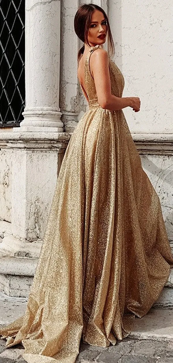 A-line Sparkly Sequin Shiny Long Gorgeous Glitter Modest Party Women Evening Prom Dresses PD670