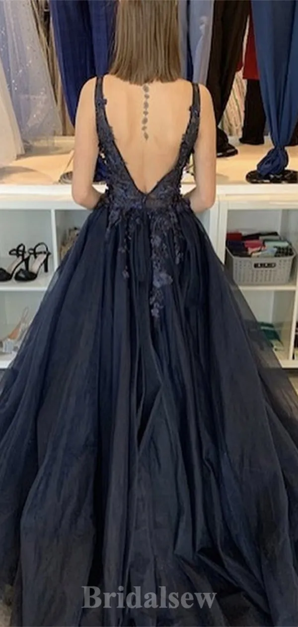 A-line V-Neck Tulle Best Floor-Length Elegant Modest Long Party Evening Prom Dresses PD1320