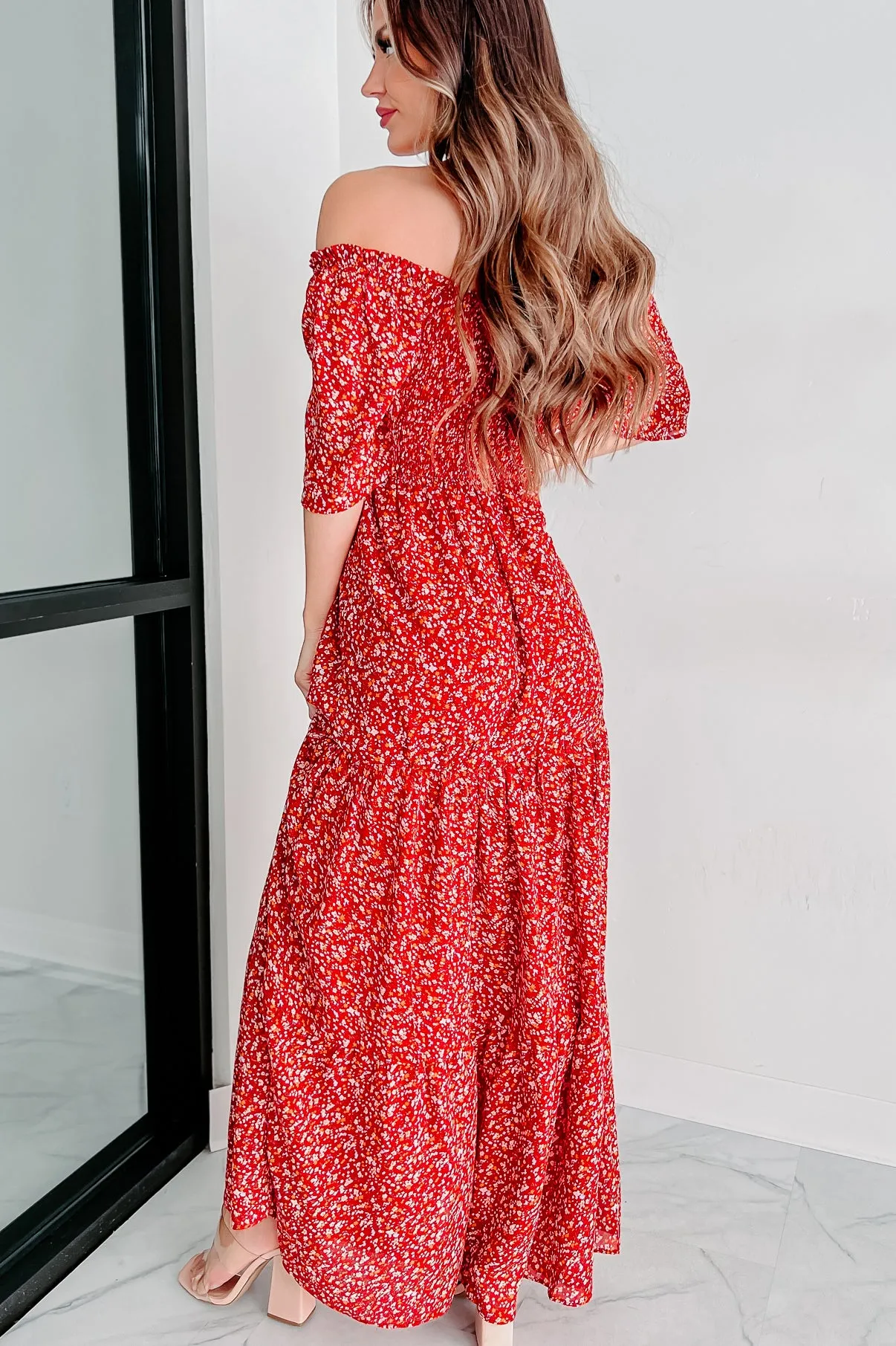 Always Sweet Floral Smocked Maxi Dress (Red)