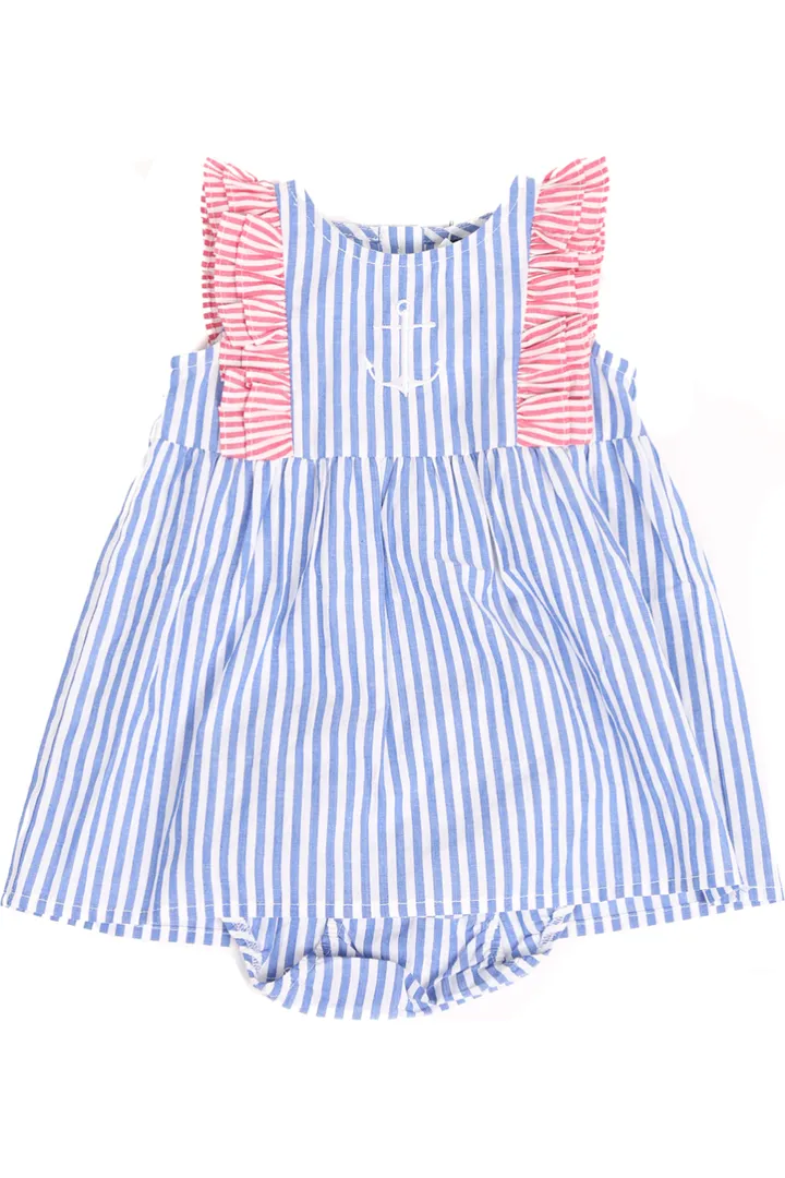 Baby Blue and White with Red Stripe Dress