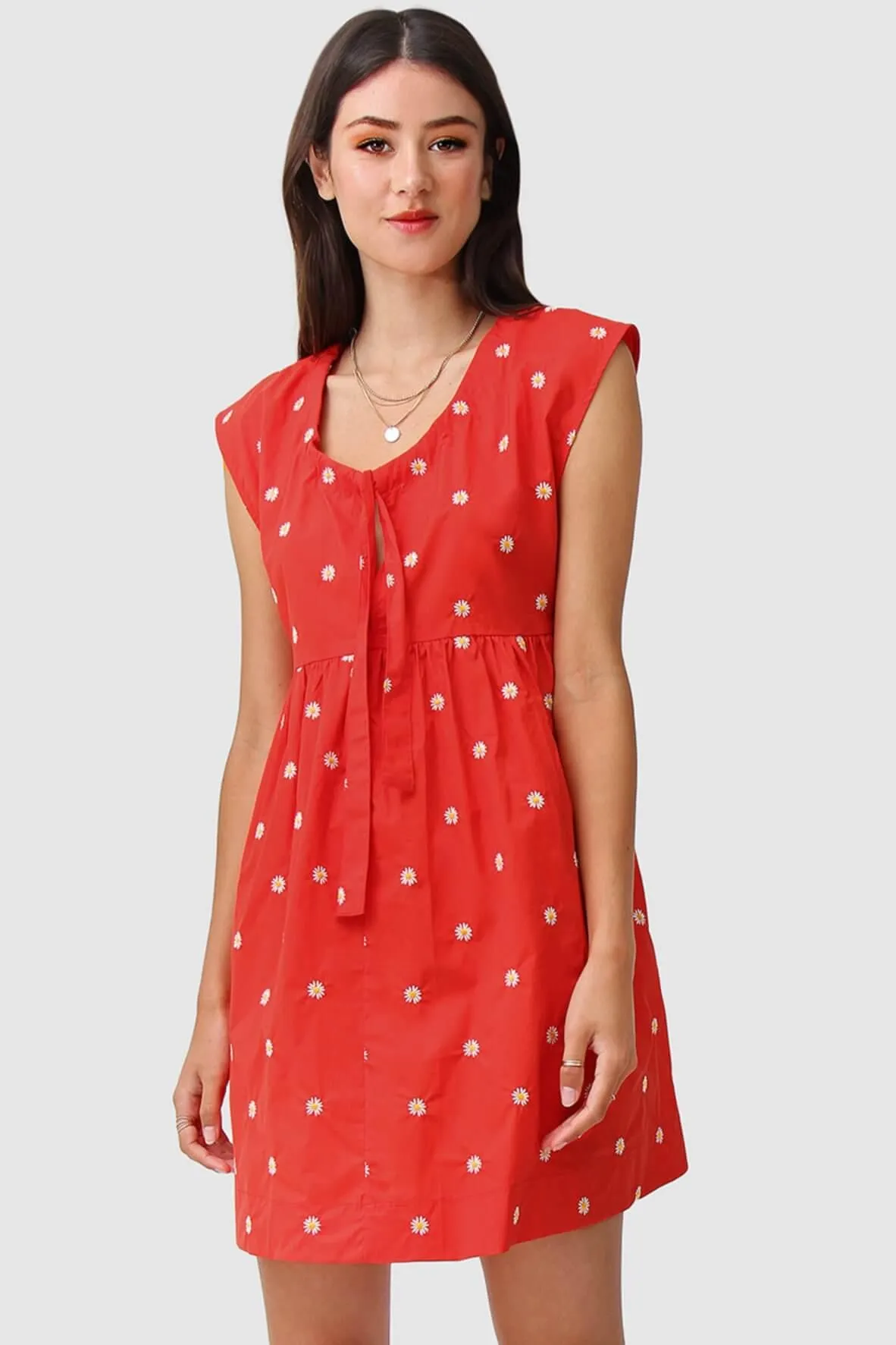 Baby Doll Embroidered Dress in Red