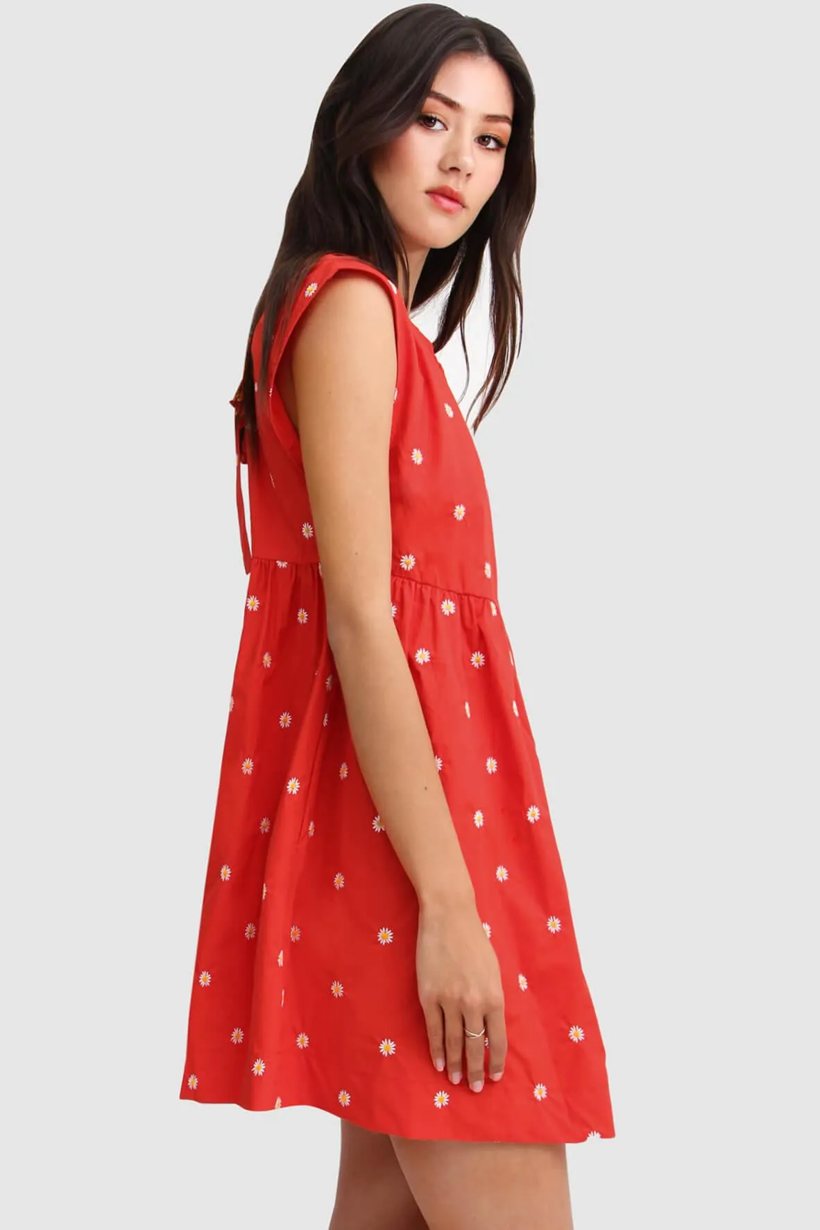 Baby Doll Embroidered Dress in Red