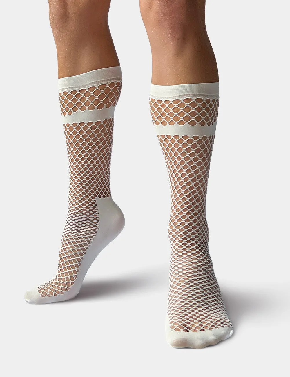 Barcode Berlin Paris fishnet socks white