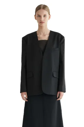 Black Collarless Organza Jacket