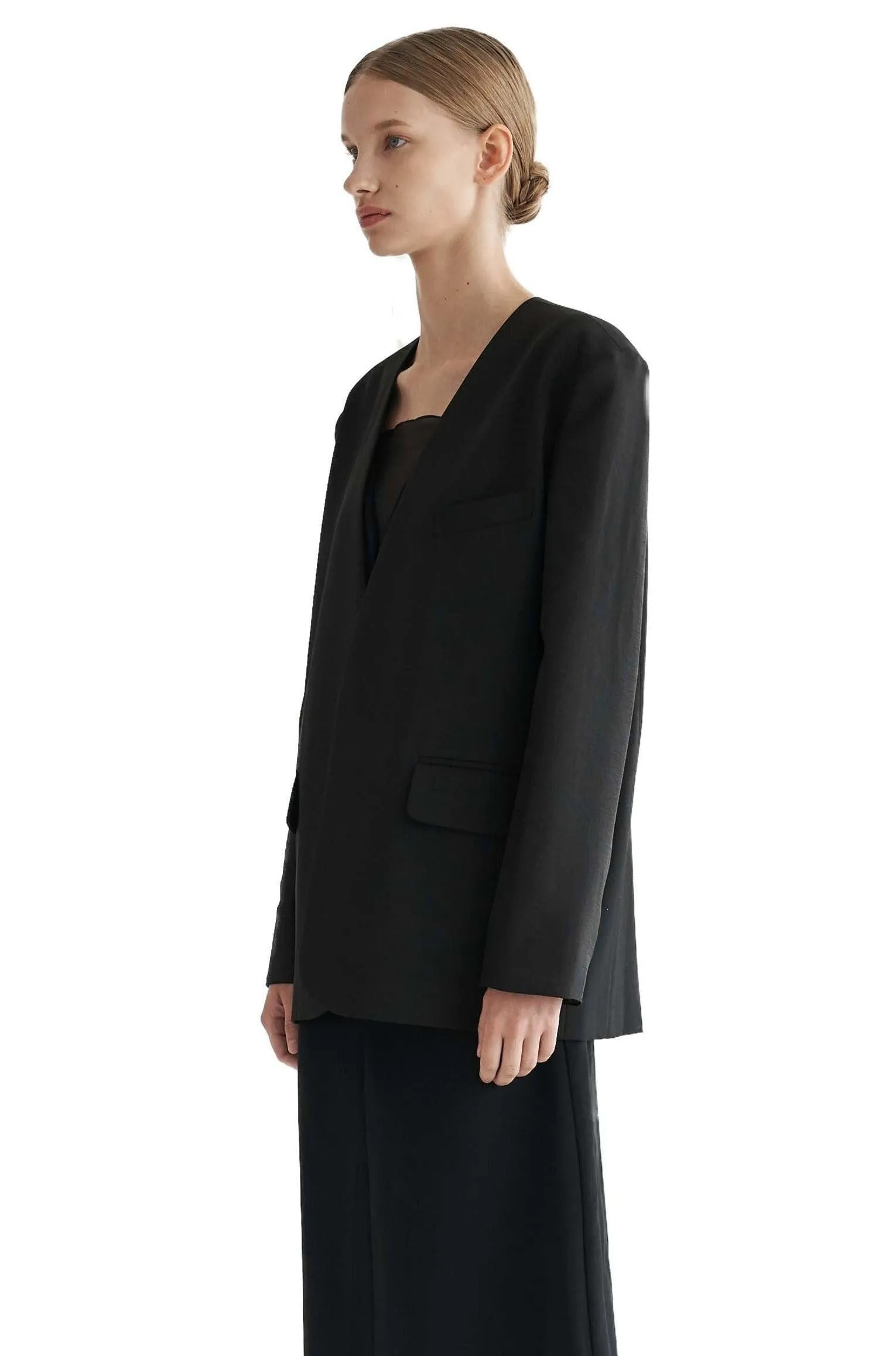 Black Collarless Organza Jacket