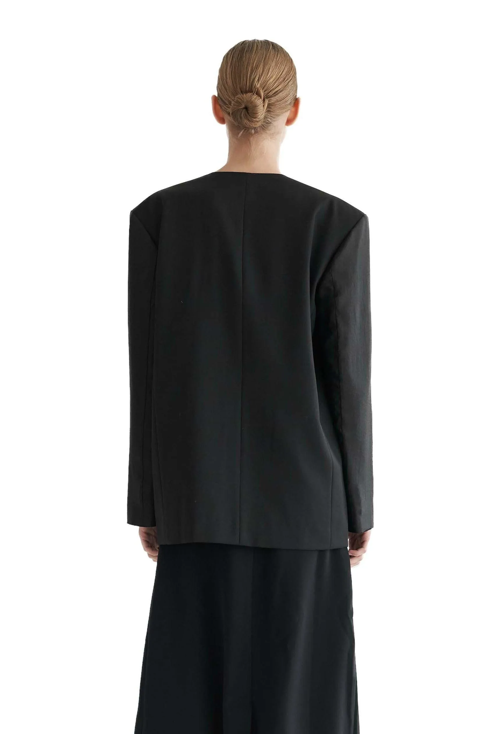 Black Collarless Organza Jacket