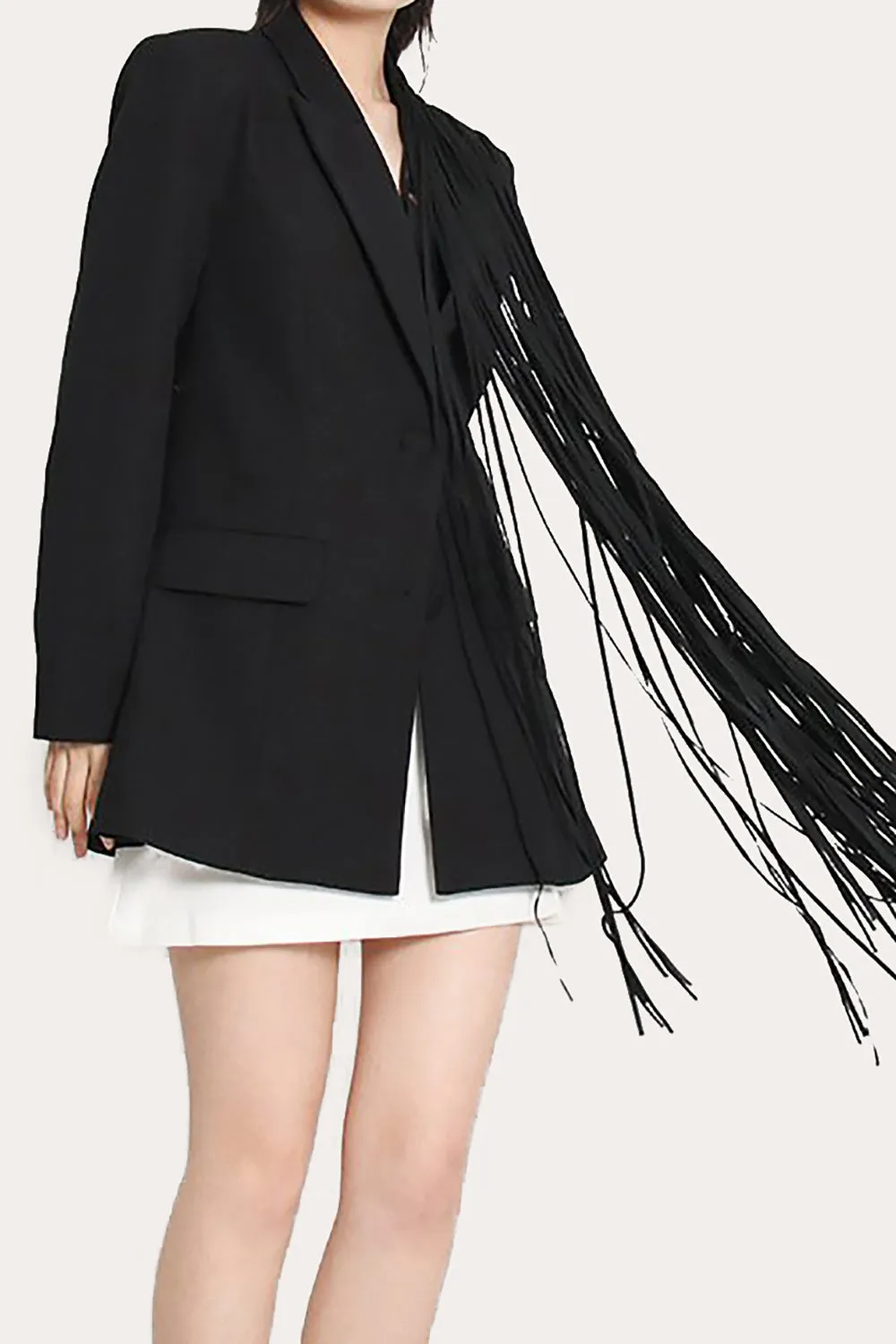 Black Fringed Peak Lapel Prom Women Blazer