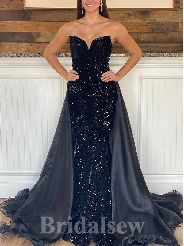 Black Gorgeous Detachable Sparkly Sequin Unique Elegant Party Long Women Evening Prom Dresses PD883