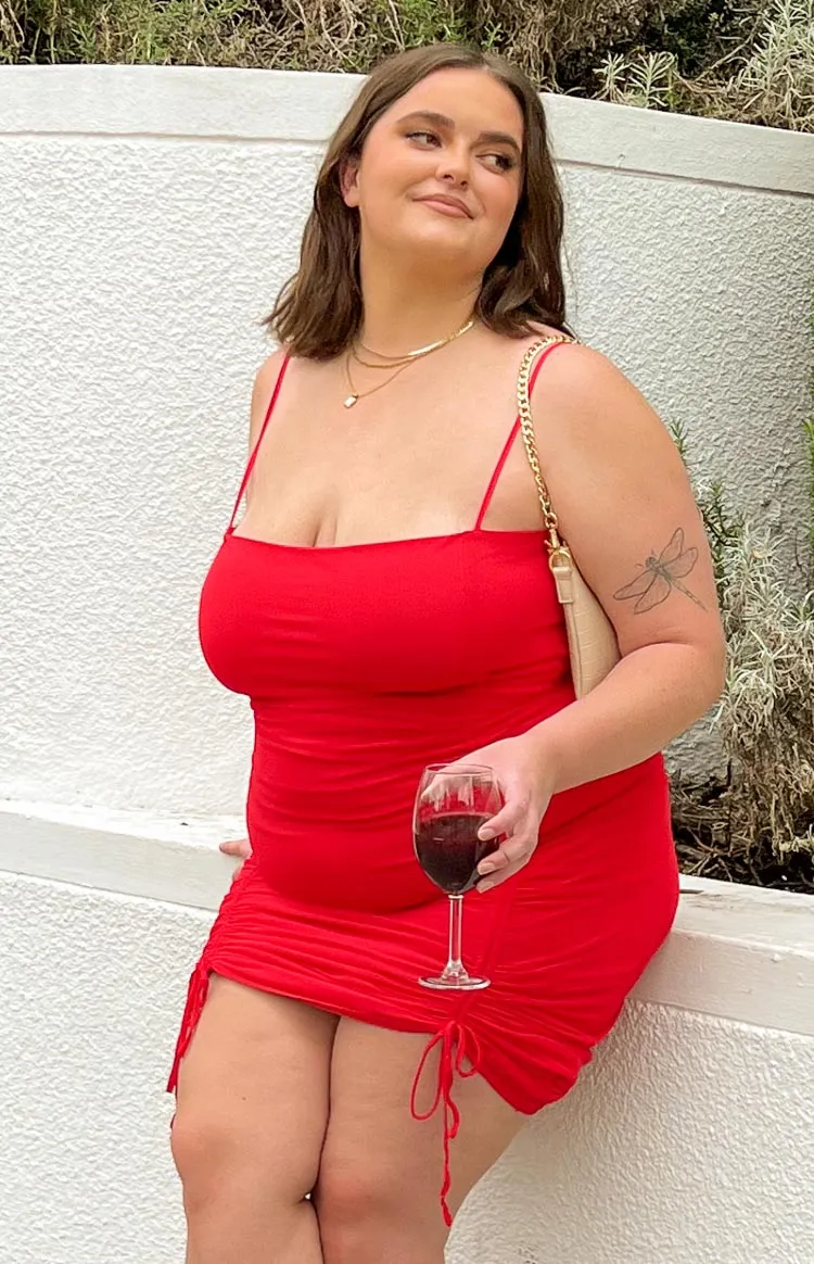 Bronte Red Ruched Mini Dress