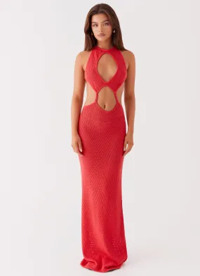 Caicos Crochet Maxi Dress - Red