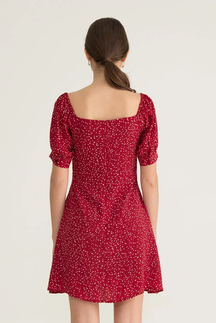 Celia Front Ruched Printed Dress in Red