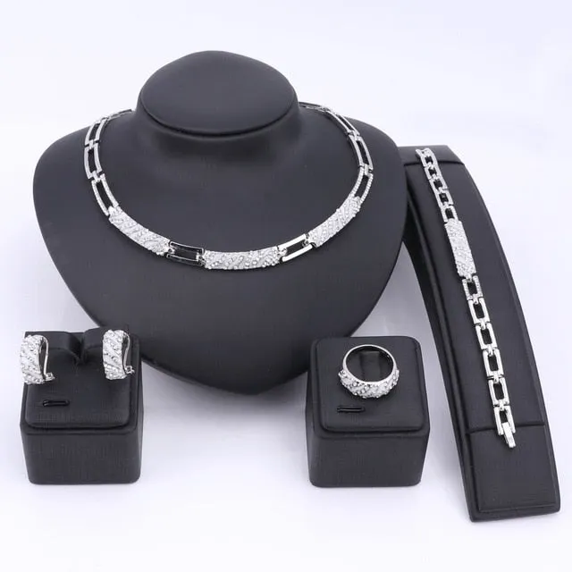 Cubic Zirconia and Crystal Enamel Necklace, Bracelet, Earrings & Ring Jewelry Set