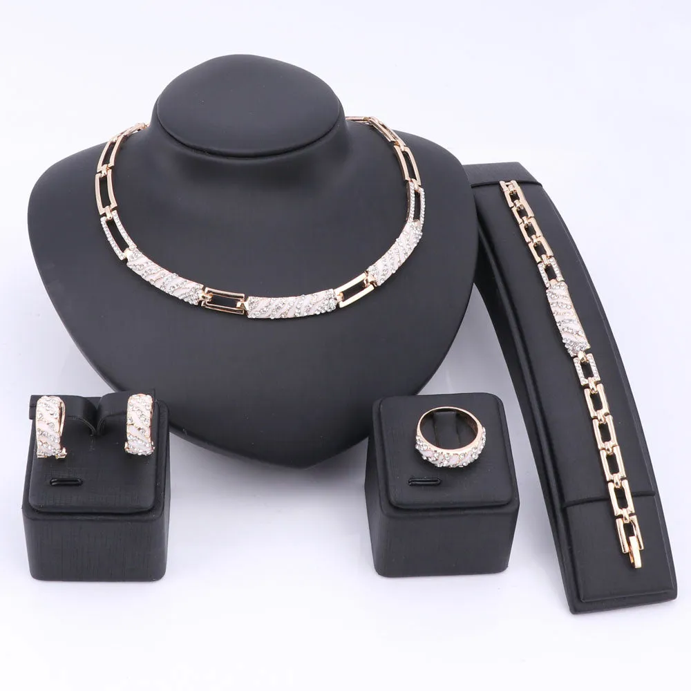 Cubic Zirconia and Crystal Enamel Necklace, Bracelet, Earrings & Ring Jewelry Set