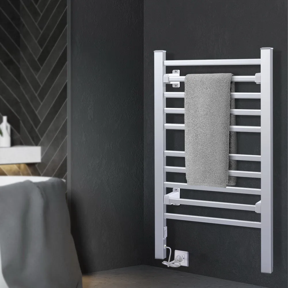 Devanti Electric Heated Towel Rail Rack 10 Bars Freestanding Clothes Dry Warmer