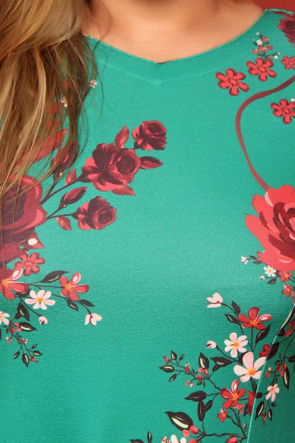 Ditsy Green Red Floral Dress