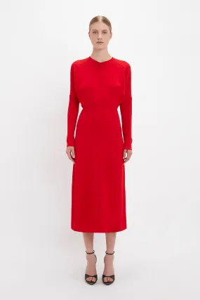 Dolman Midi Dress In Red