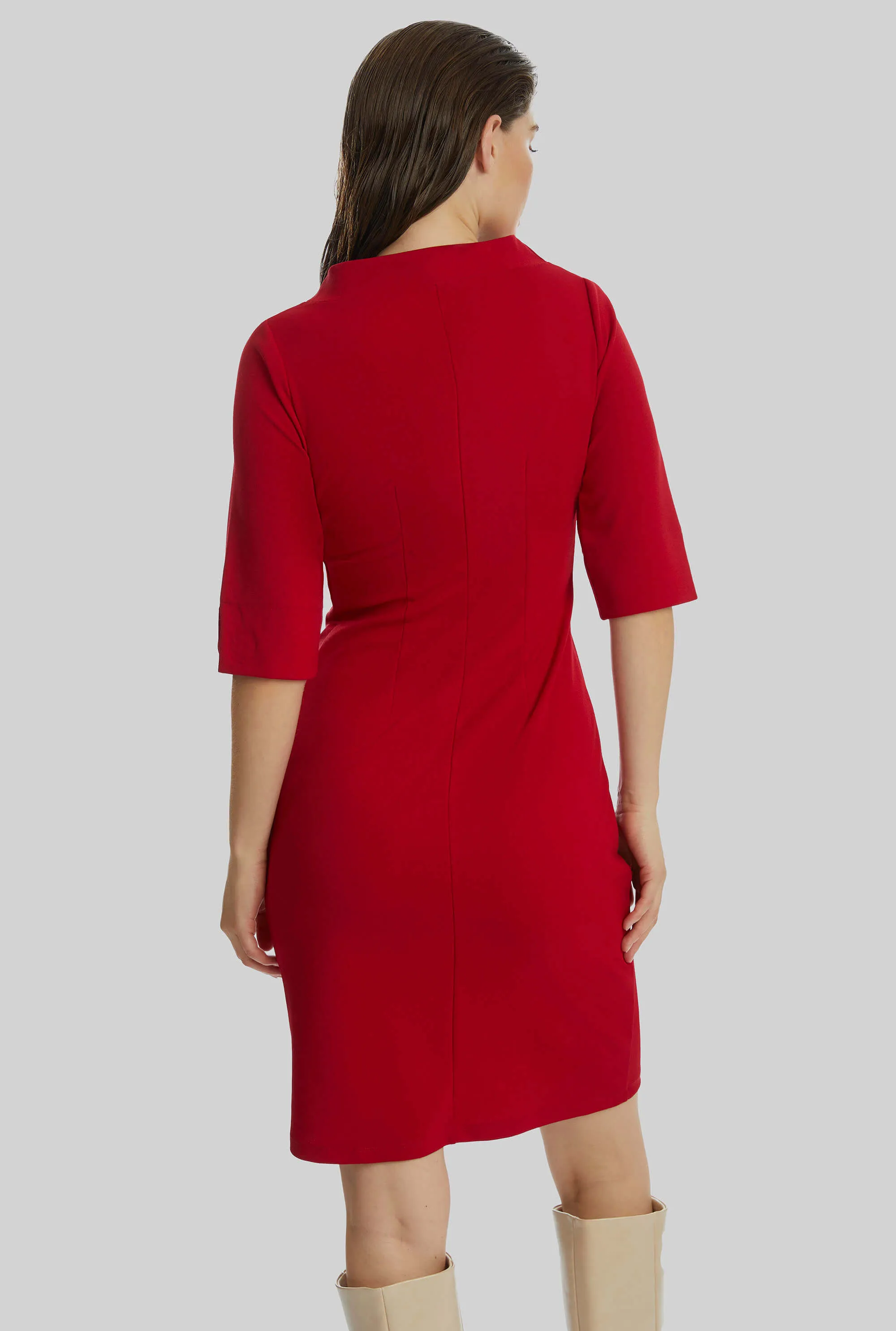 Eyelet High Collar Dress Red