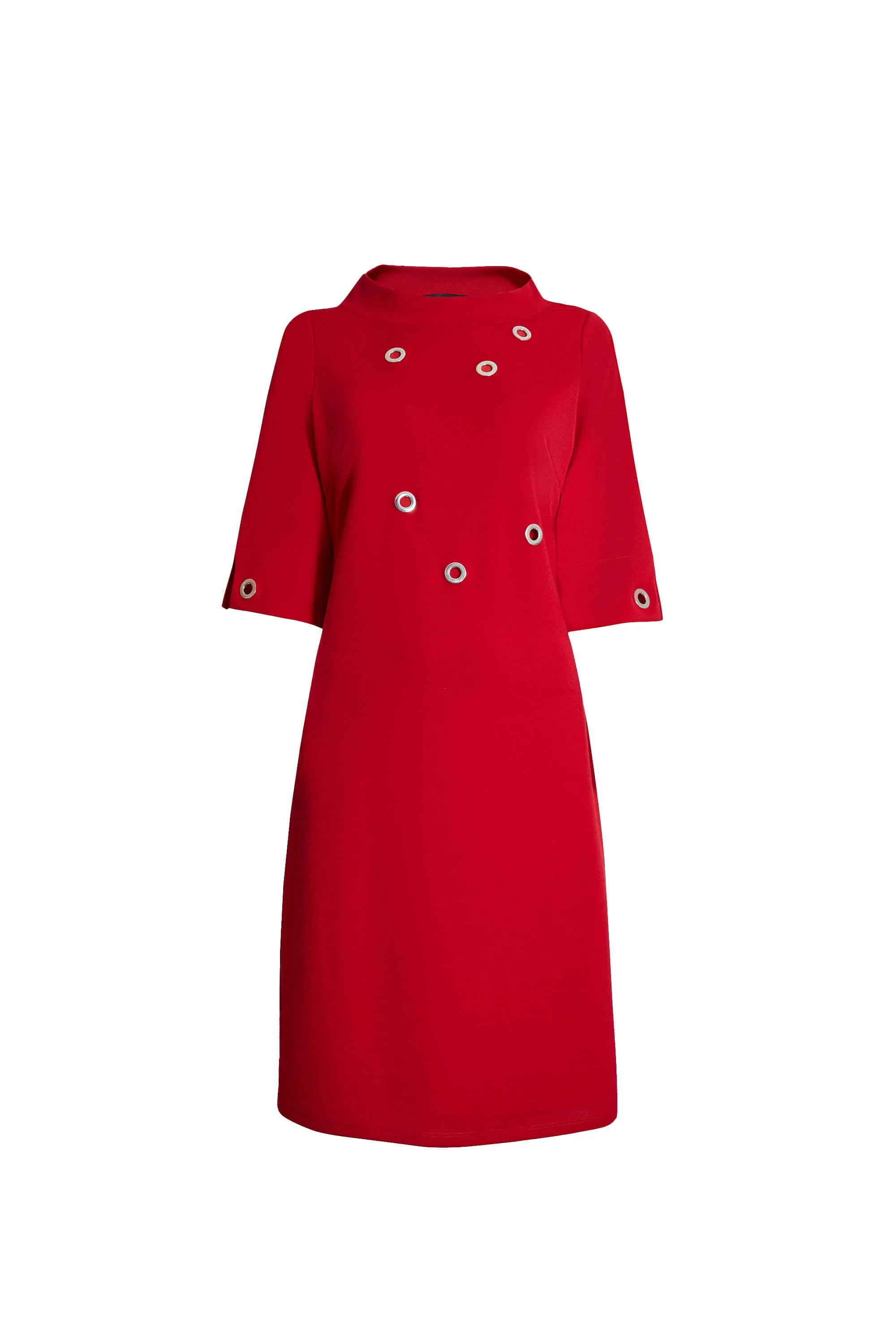 Eyelet High Collar Dress Red