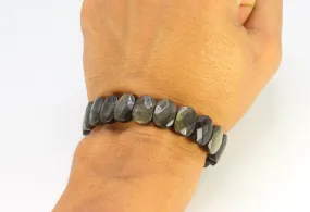 Faceted Obsidian Bracelet - Elastic & Double Reinforced Obsidian Jewelry for Protection