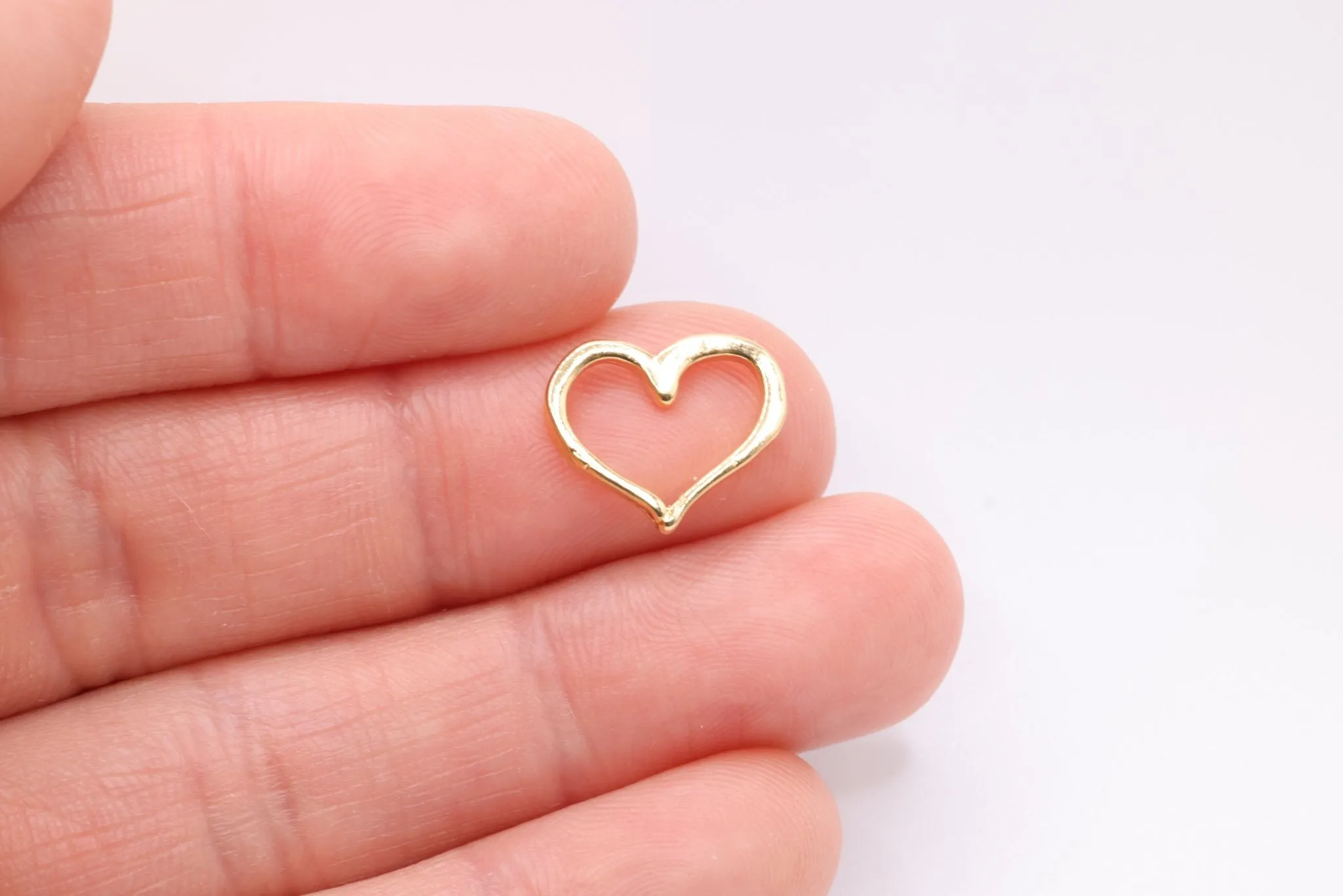 Gold Open Heart Charm , 14K Solid Gold, Jewelry Making Charm