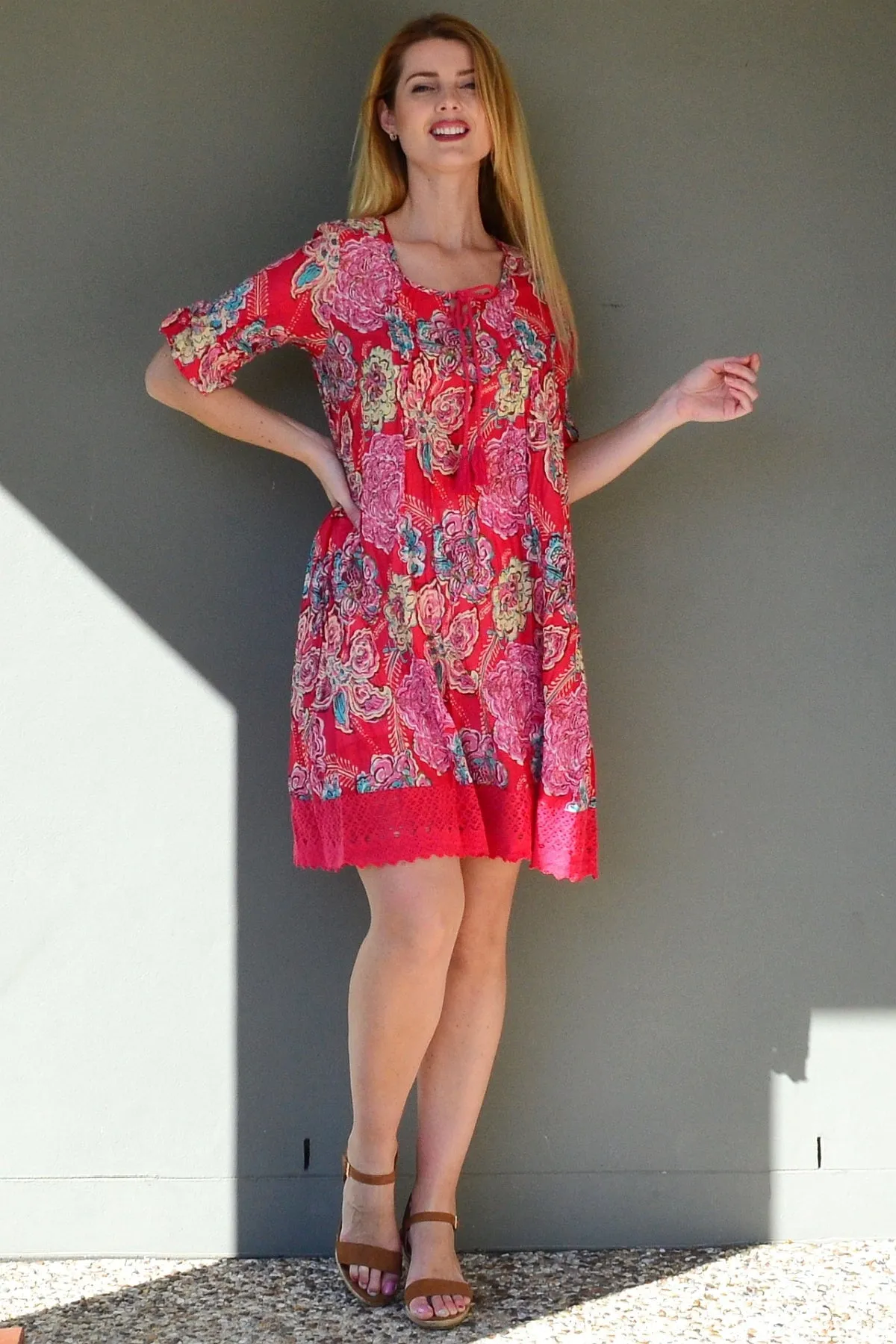 Hannah Boho Red Tunic Dress