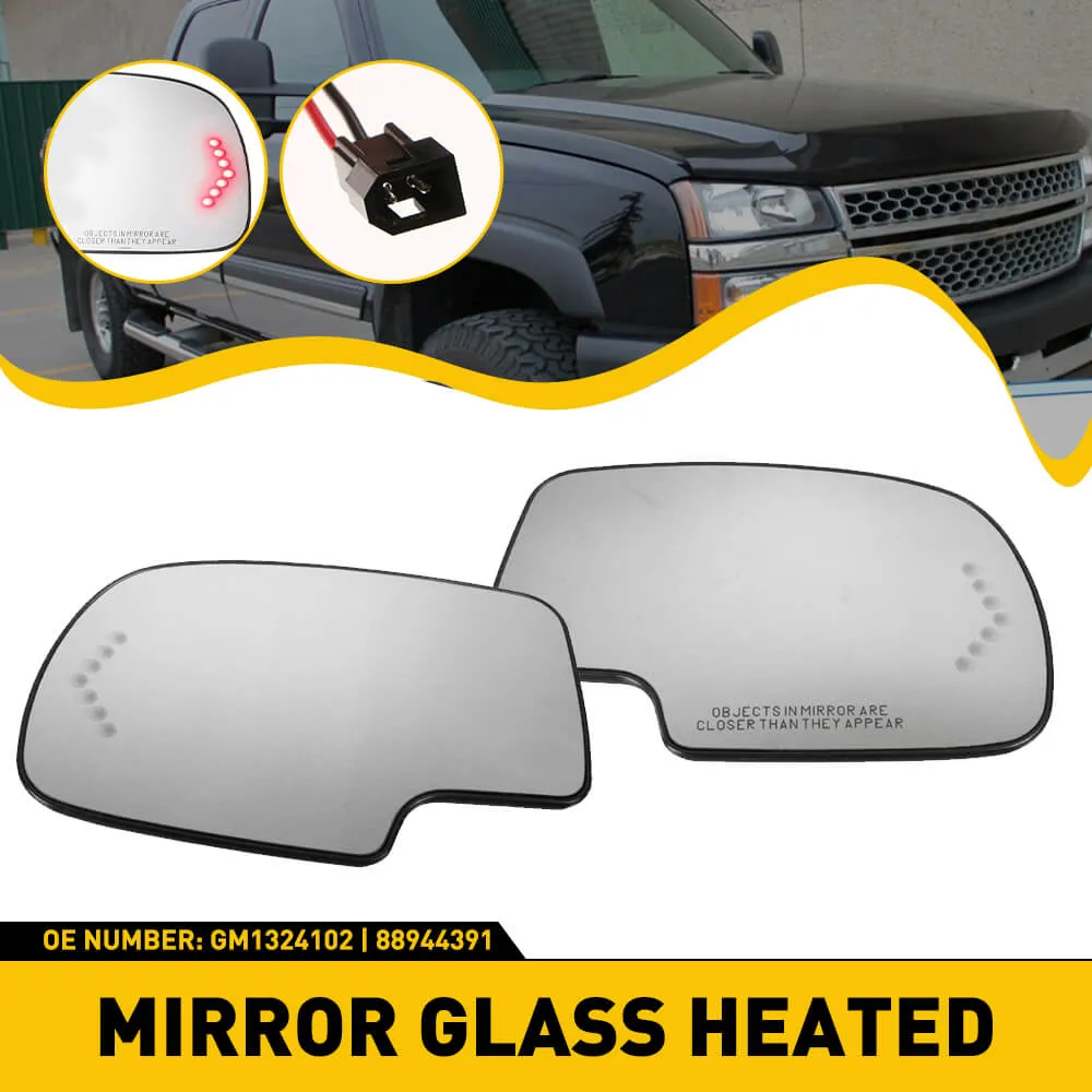 Heated Mirror Glass with Integrated Chevron-Style Turn Signal for 2003-2007 Cadillac, Chevrolet, GMC Models