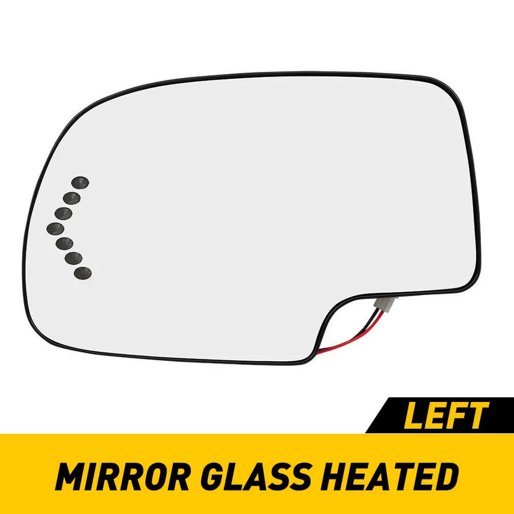 Heated Mirror Glass with Integrated Chevron-Style Turn Signal for 2003-2007 Cadillac, Chevrolet, GMC Models