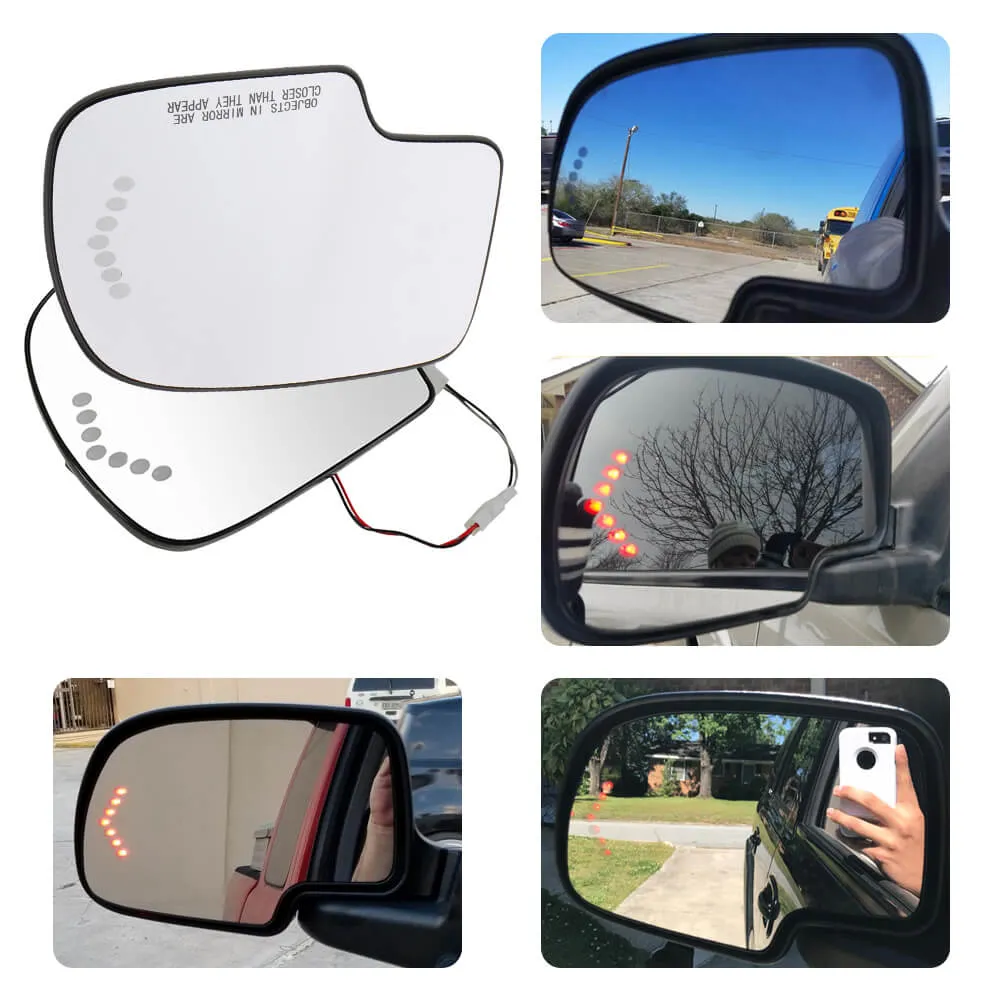 Heated Mirror Glass with Integrated Chevron-Style Turn Signal for 2003-2007 Cadillac, Chevrolet, GMC Models