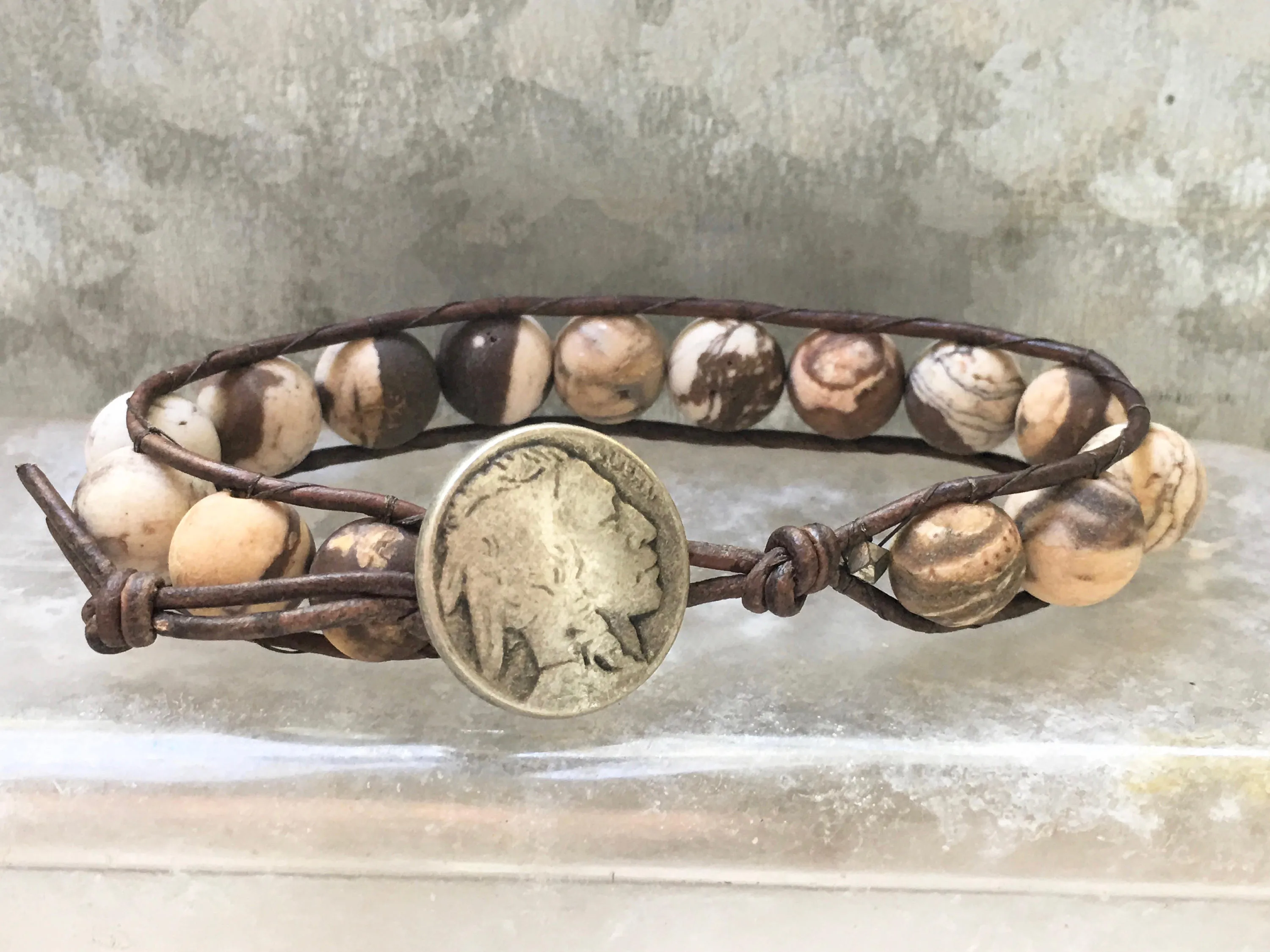 Jasper Bracelet - Jasper Leather Wrap - Matte Tiger Jasper  - Jasper Jewelry- Brown Bracelet - Boyfriend's  Gift - Men's Jewelry