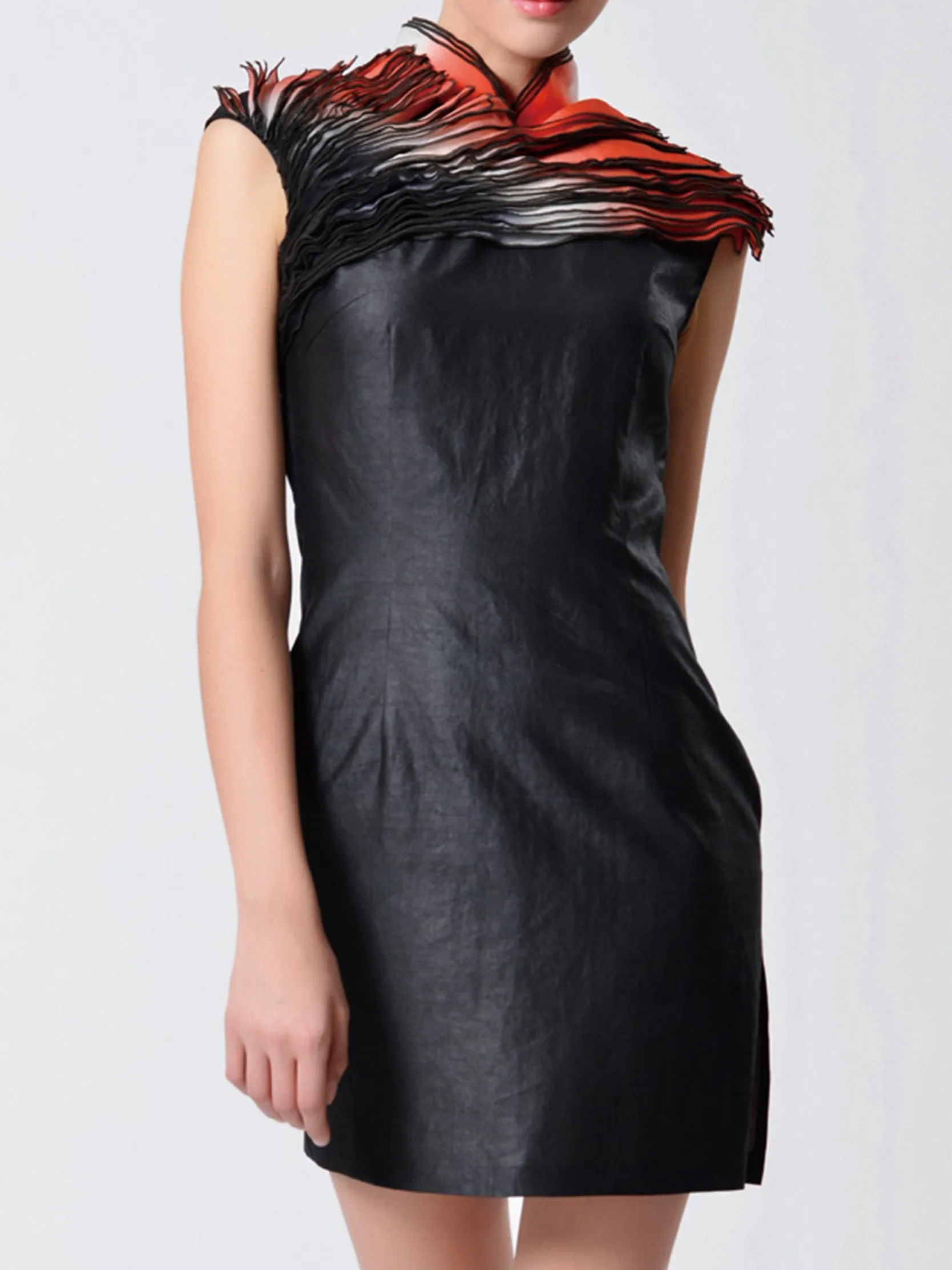 Layered Black and Red Dip-dye Qipao Dress