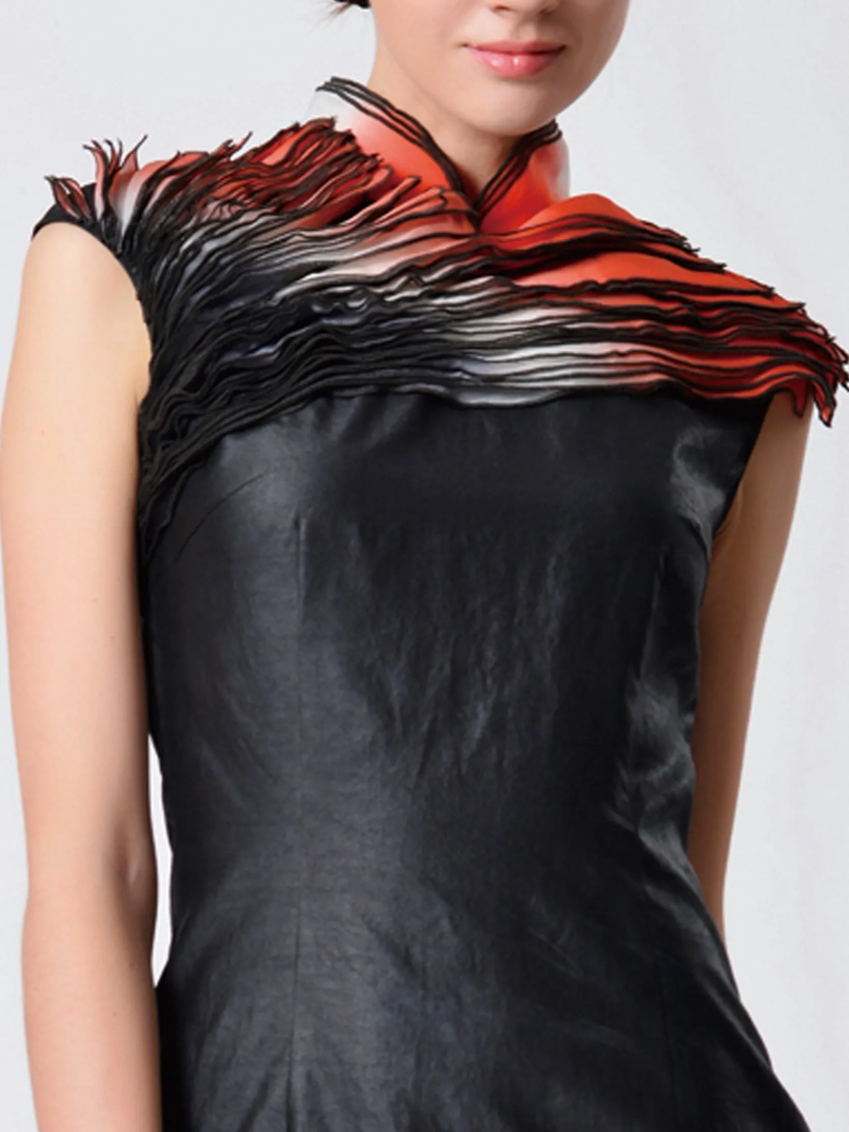 Layered Black and Red Dip-dye Qipao Dress