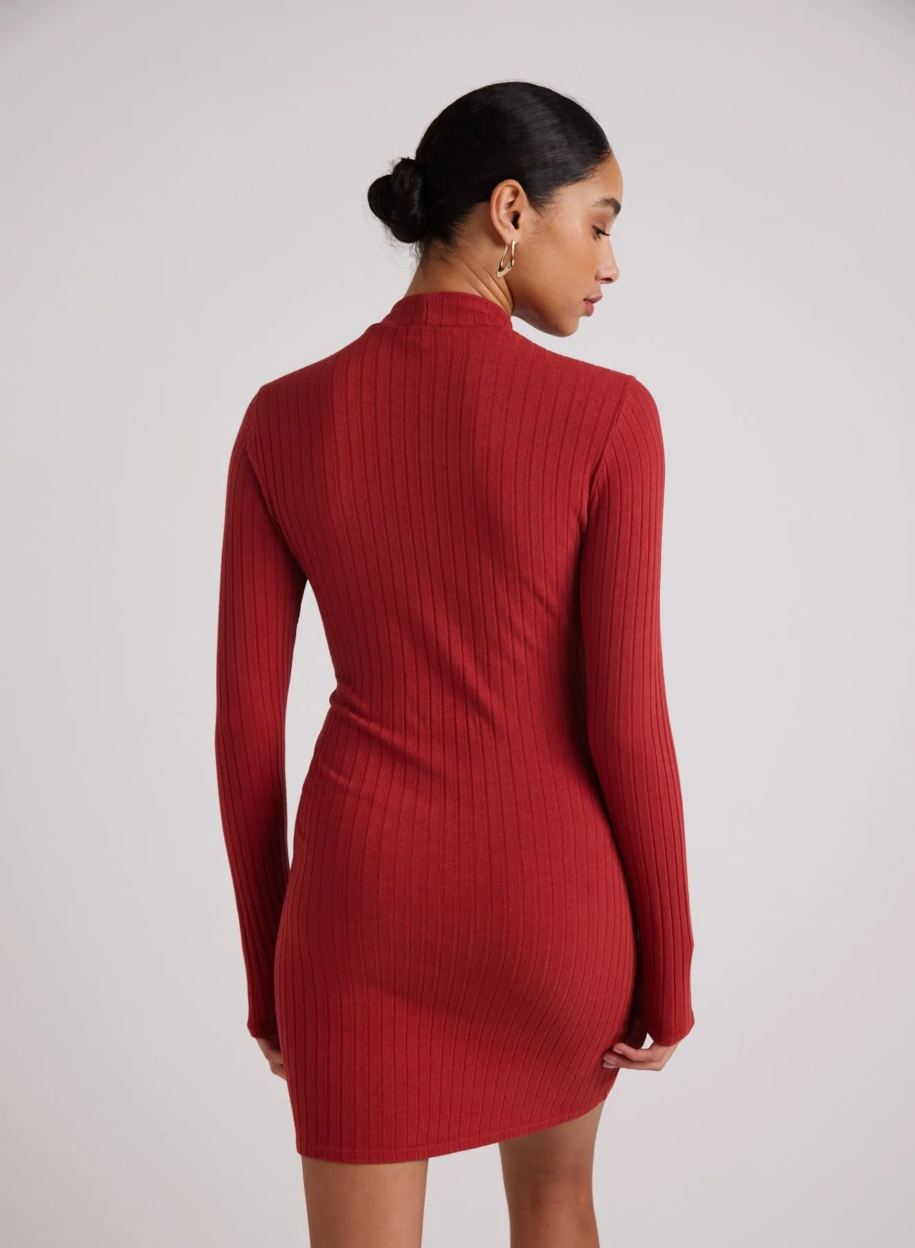 Mini Mock Neck Dress - Red Mahogany