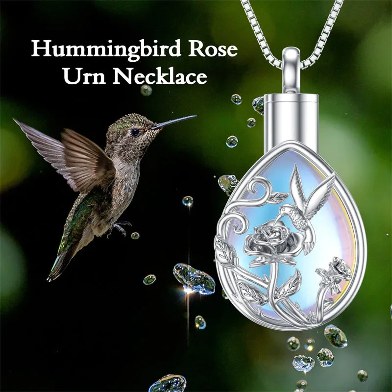 Moonstone Hummingbird Urn Necklace For Ashes Sterling Silver Cremation Jewelry Memorial Keepsake Jewelry Gift For Women