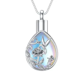 Moonstone Hummingbird Urn Necklace For Ashes Sterling Silver Cremation Jewelry Memorial Keepsake Jewelry Gift For Women