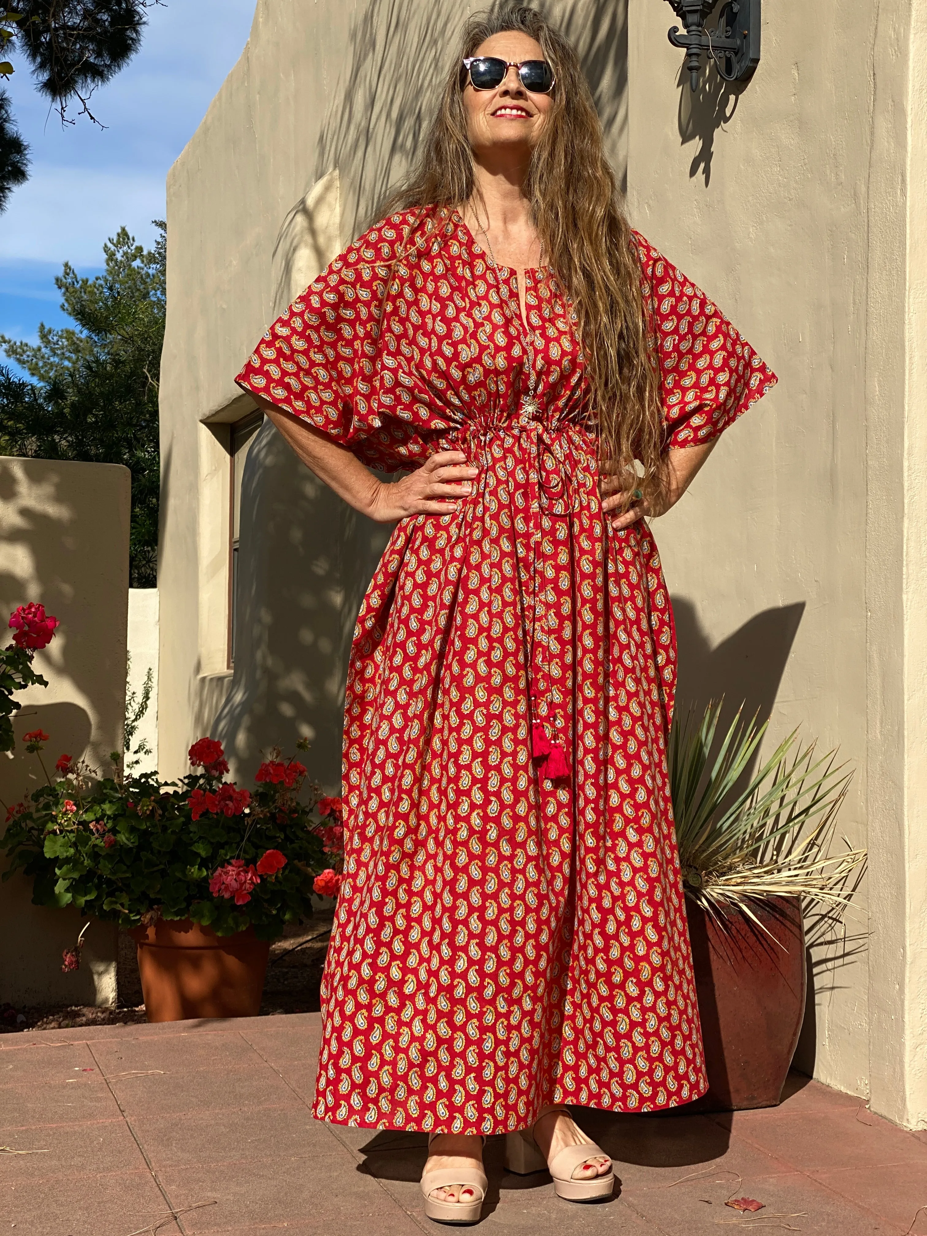 Pallas Red Paisley Maxi Kaftan Dress